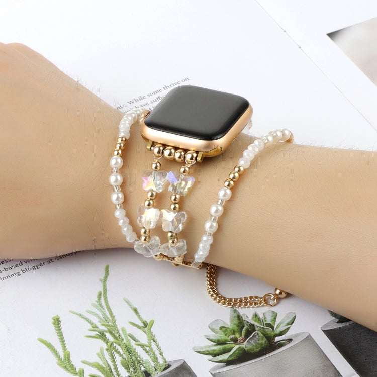 For Apple Watch SE 2023 40mm Butterfly Chain Bracelet Metal Watch Band(Transparent Gold) - Watch Bands by PMC Jewellery | Online Shopping South Africa | PMC Jewellery