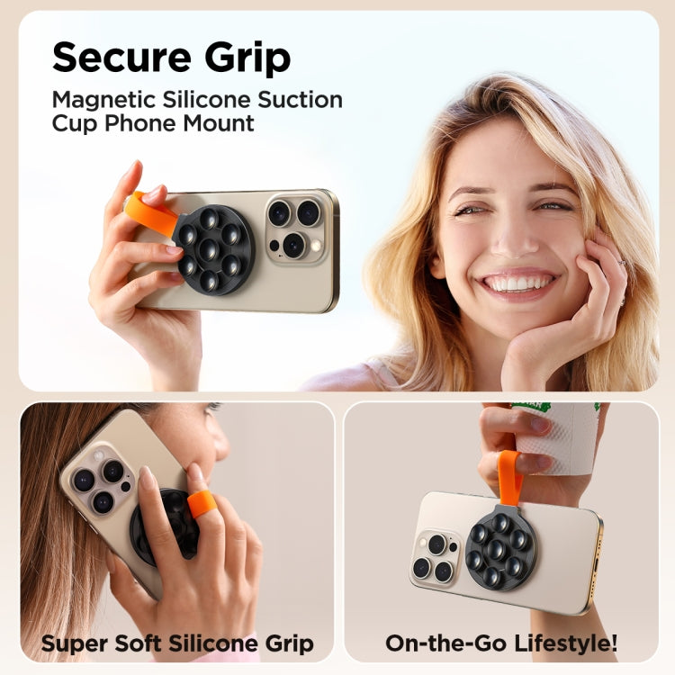 JOYROOM JR-ZS393 Suction Cup Magnetic Phone Holder(Black Orange) - free shipping - PMC TechLife - Order now!