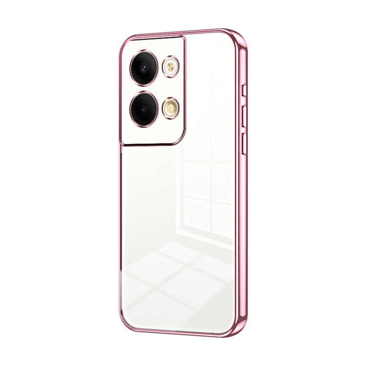 For OPPO Reno9 / Reno9 Pro Transparent Plating Fine Hole Phone Case(Pink) - OPPO Cases by PMC Jewellery | Online Shopping South Africa | PMC Jewellery | Buy Now Pay Later Mobicred