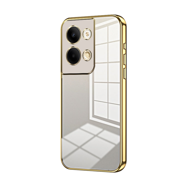 For OPPO Reno9 / Reno9 Pro Transparent Plating Fine Hole Phone Case(Gold) - OPPO Cases by PMC Jewellery | Online Shopping South Africa | PMC Jewellery | Buy Now Pay Later Mobicred