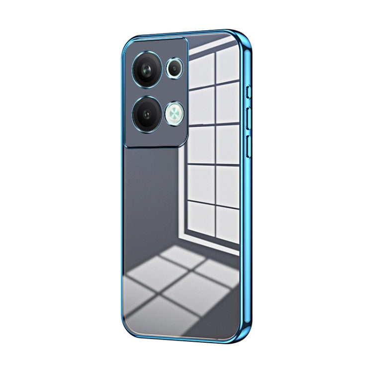 For OPPO Reno9 Pro+ Transparent Plating Fine Hole Phone Case(Blue) - OPPO Cases by PMC Jewellery | Online Shopping South Africa | PMC Jewellery | Buy Now Pay Later Mobicred