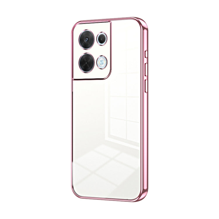 For OPPO Reno8 Transparent Plating Fine Hole Phone Case(Pink) - OPPO Cases by PMC Jewellery | Online Shopping South Africa | PMC Jewellery | Buy Now Pay Later Mobicred