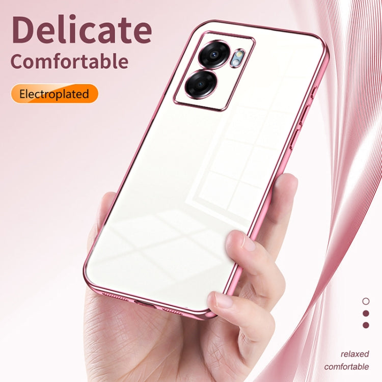 For OPPO A57 5G Transparent Plating Fine Hole Phone Case(Pink) - OPPO Cases by PMC Jewellery | Online Shopping South Africa | PMC Jewellery | Buy Now Pay Later Mobicred