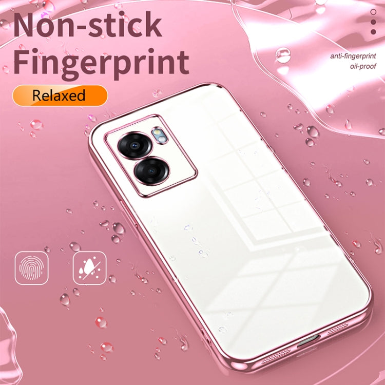 For OPPO A57 5G Transparent Plating Fine Hole Phone Case(Blue) - OPPO Cases by PMC TechLife | Online Shopping South Africa | PMC TechLife | Buy Now Pay Later Mobicred
