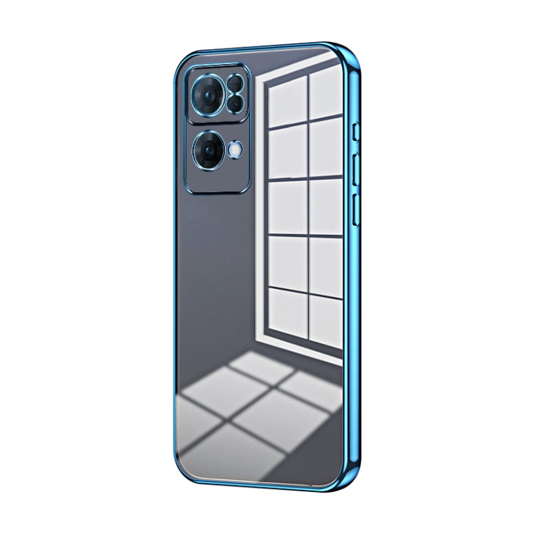 For OPPO Reno7 Pro Transparent Plating Fine Hole Phone Case(Blue) - OPPO Cases by PMC TechLife | Online Shopping South Africa | PMC TechLife | Buy Now Pay Later Mobicred