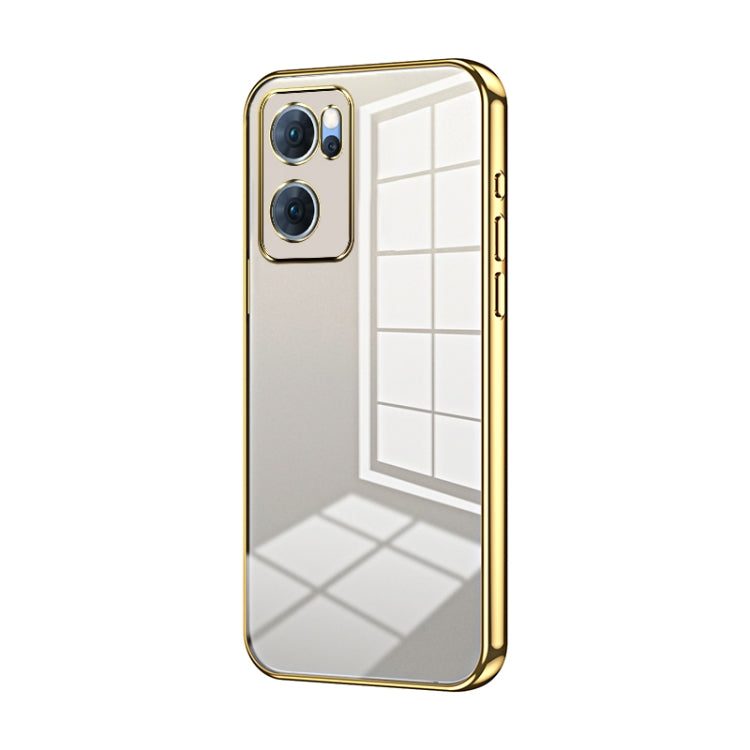 For OPPO Reno7 5G Transparent Plating Fine Hole Phone Case(Gold) - OPPO Cases by PMC TechLife | Online Shopping South Africa | PMC TechLife | Buy Now Pay Later Mobicred
