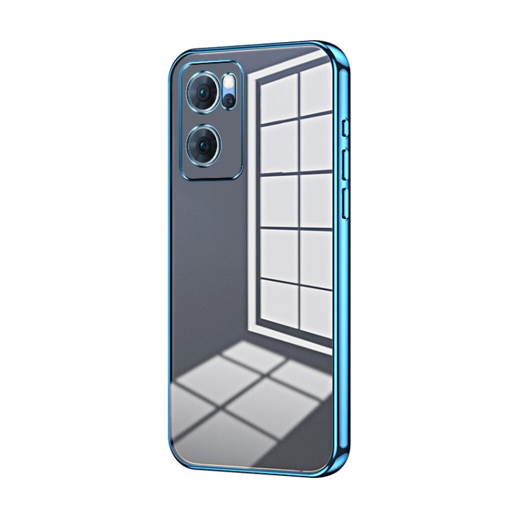 For OPPO Reno7 5G Transparent Plating Fine Hole Phone Case(Blue) - OPPO Cases by PMC TechLife | Online Shopping South Africa | PMC TechLife | Buy Now Pay Later Mobicred