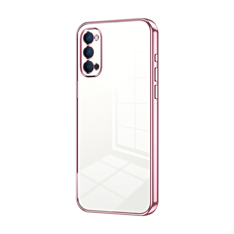For OPPO Reno4 Transparent Plating Fine Hole Phone Case(Pink) - OPPO Cases by PMC Jewellery | Online Shopping South Africa | PMC Jewellery | Buy Now Pay Later Mobicred