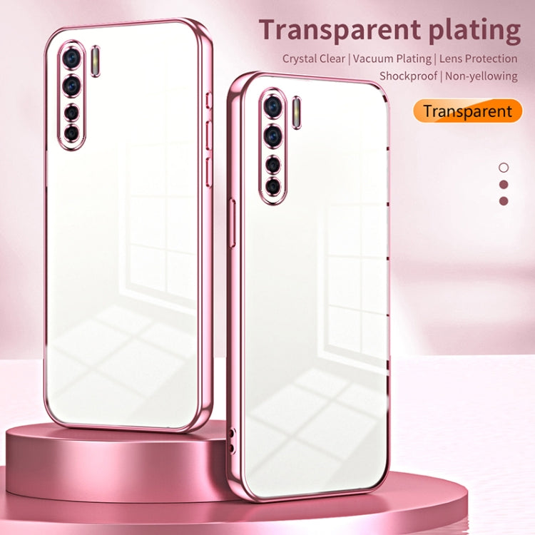 For OPPO Reno3 4G / F15 / A91 Transparent Plating Fine Hole Phone Case(Blue) - OPPO Cases by PMC Jewellery | Online Shopping South Africa | PMC Jewellery | Buy Now Pay Later Mobicred