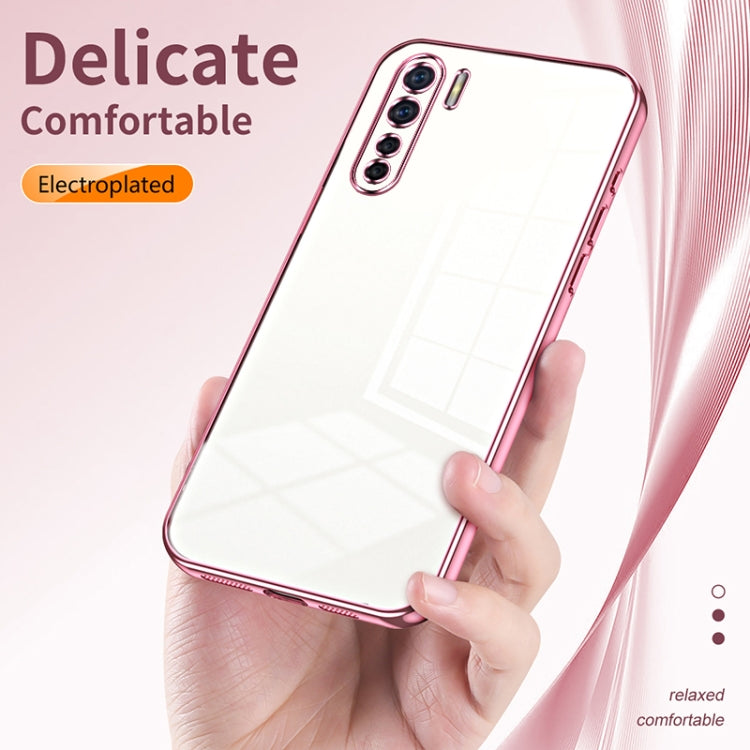 For OPPO Reno3 4G / F15 / A91 Transparent Plating Fine Hole Phone Case(Blue) - OPPO Cases by PMC TechLife | Online Shopping South Africa | PMC TechLife | Buy Now Pay Later Mobicred