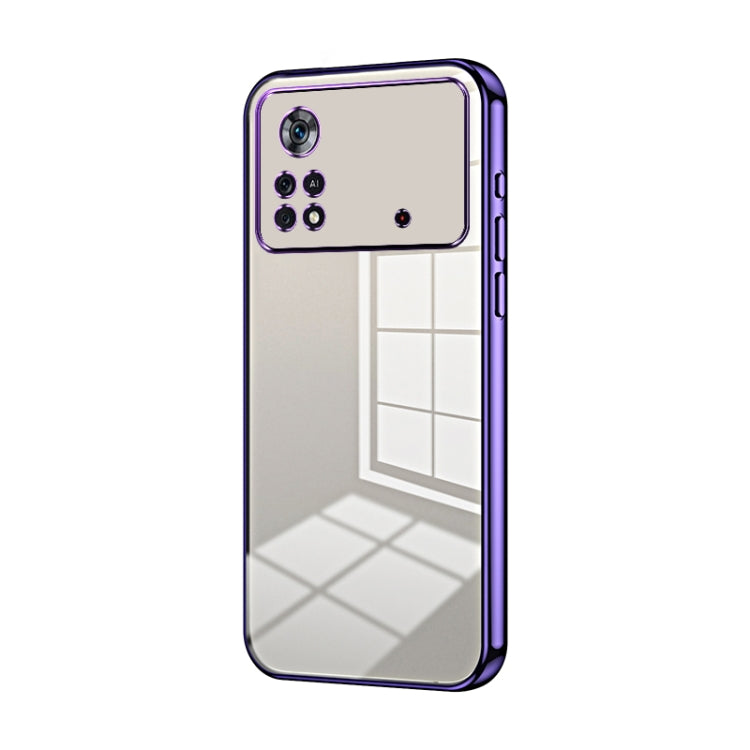 For Xiaomi Poco X4 Pro 5G Transparent Plating Fine Hole Phone Case(Purple) - Xiaomi Cases by PMC TechLife | Online Shopping South Africa | PMC TechLife | Buy Now Pay Later Mobicred