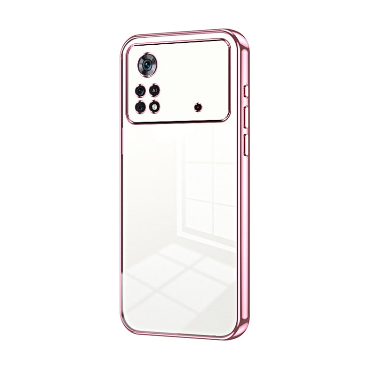 For Xiaomi Poco X4 Pro 5G Transparent Plating Fine Hole Phone Case(Pink) - Xiaomi Cases by PMC Jewellery | Online Shopping South Africa | PMC Jewellery