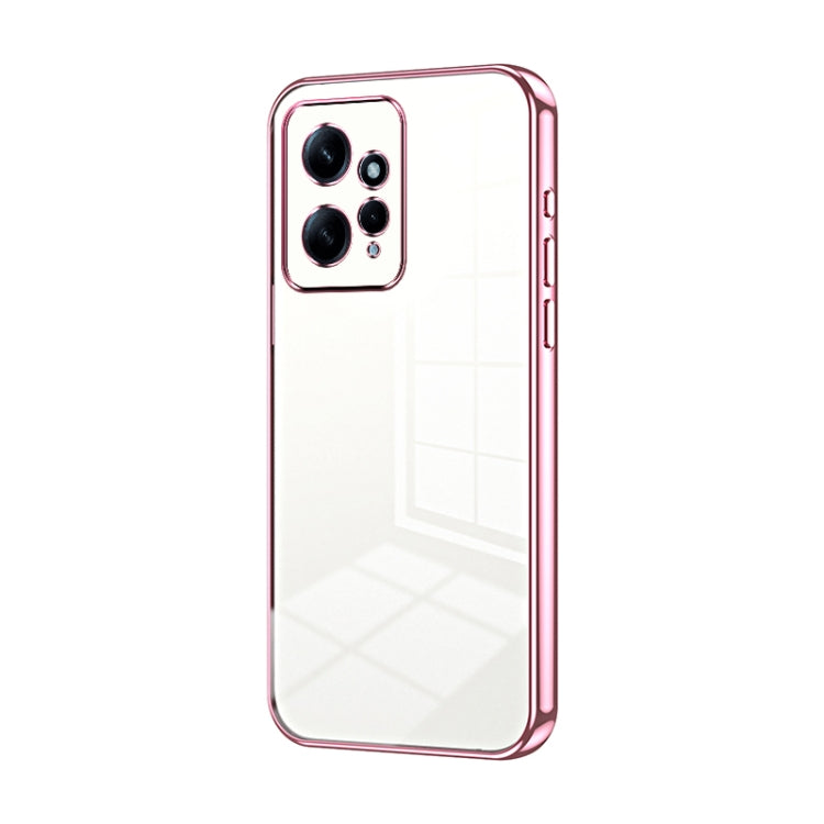 For Xiaomi Redmi Note 12 4G Transparent Plating Fine Hole Phone Case(Pink) - Xiaomi Cases by PMC TechLife | Online Shopping South Africa | PMC TechLife | Buy Now Pay Later Mobicred