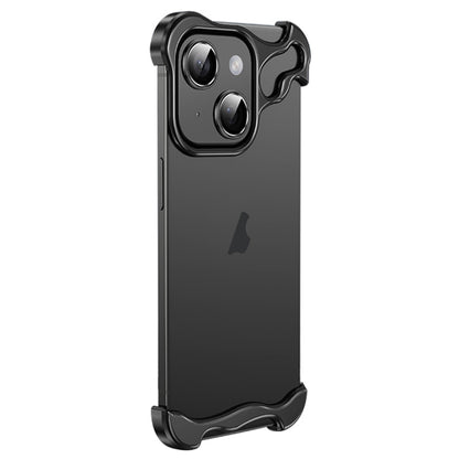 For iPhone 15 Plus Frameless Metal Corner Pad Phone Case with Lens Film(Black) - iPhone 15 Plus Cases by PMC Jewellery | Online Shopping South Africa | PMC Jewellery | Buy Now Pay Later Mobicred