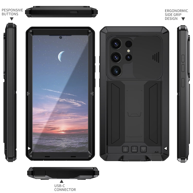 For Samsung Galaxy S24 Ultra 5G R-JUST Sliding Camera Life Waterproof Holder Phone Case(Black) - Galaxy S24 Ultra 5G Cases by R-JUST | Online Shopping South Africa | PMC Jewellery | Buy Now Pay Later Mobicred