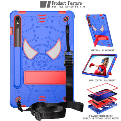 For Samsung Galaxy Tab S9 FE / S9 Fold-Holder Spider Silicone Hybrid PC Tablet Case(Blue Red) - Galaxy Tab S9 Cases by PMC Jewellery | Online Shopping South Africa | PMC Jewellery | Buy Now Pay Later Mobicred