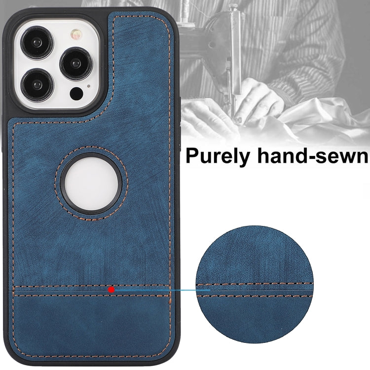 For iPhone 14 Plus Splicing Sewing Hollow Cutout PU Phone Case(Blue) - iPhone 14 Plus Cases by PMC TechLife | Online Shopping South Africa | PMC TechLife