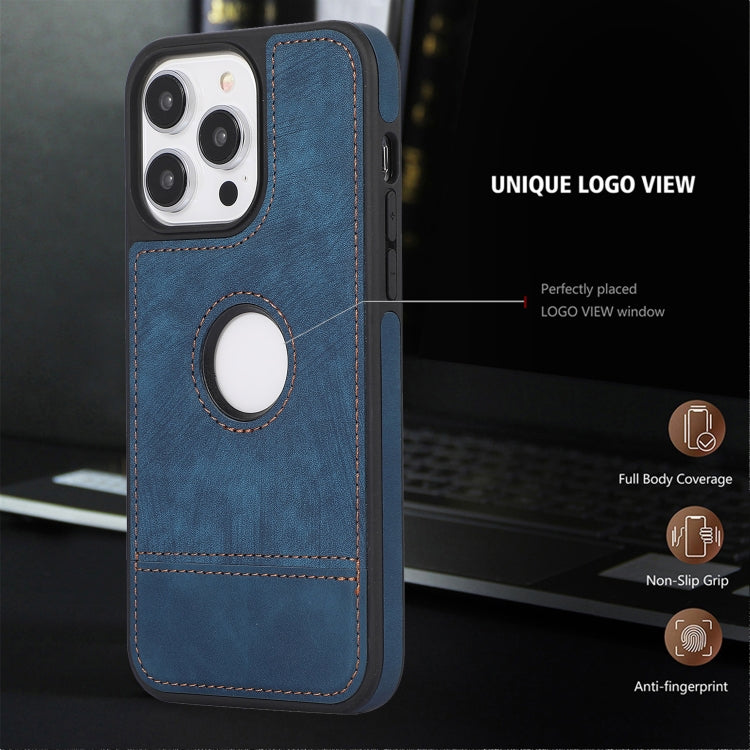 For iPhone 12 / 12 Pro Splicing Sewing Hollow Cutout PU Phone Case(Blue) - iPhone 12 / 12 Pro Cases by PMC TechLife | Online Shopping South Africa | PMC TechLife