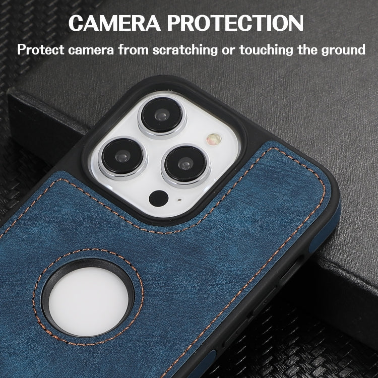 For iPhone 12 / 12 Pro Splicing Sewing Hollow Cutout PU Phone Case(Blue) - iPhone 12 / 12 Pro Cases by PMC TechLife | Online Shopping South Africa | PMC TechLife