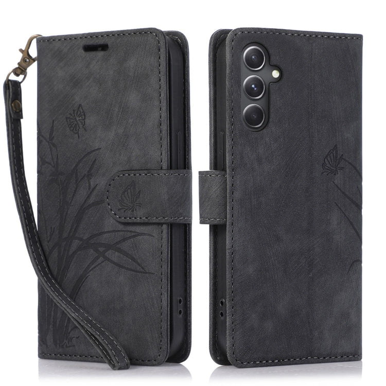 For Samsung Galaxy S24+ / S25+ 5G Orchid Butterfly Embossed Leather Phone Case(Black) - Galaxy S24+ 5G Cases by PMC Jewellery | Online Shopping South Africa | PMC Jewellery | Buy Now Pay Later Mobicred