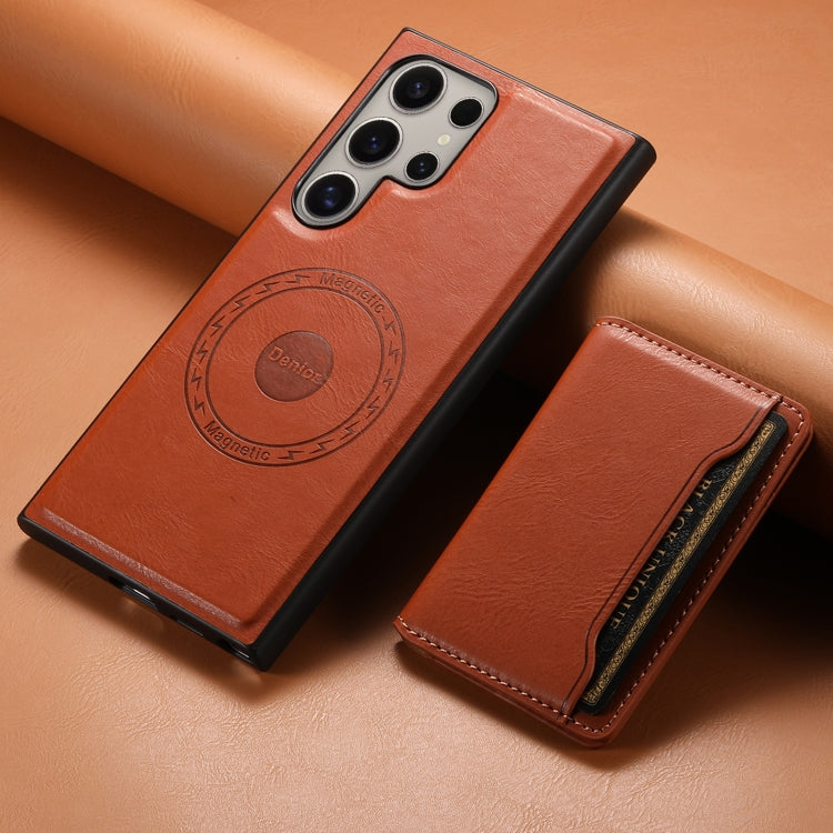 For Samsung Galaxy S24 Ultra 5G Denior Cowhide Texture Leather MagSafe Detachable Wallet Phone Case(Brown) - Galaxy S24 Ultra 5G Cases by Denior | Online Shopping South Africa | PMC Jewellery | Buy Now Pay Later Mobicred