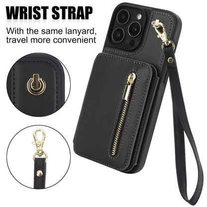 For iPhone 16 Pro Max YM006 Skin Feel Zipper Card Bag Phone Case with Dual Lanyard(Black) - iPhone 16 Pro Max Cases by PMC Jewellery | Online Shopping South Africa | PMC Jewellery | Buy Now Pay Later Mobicred