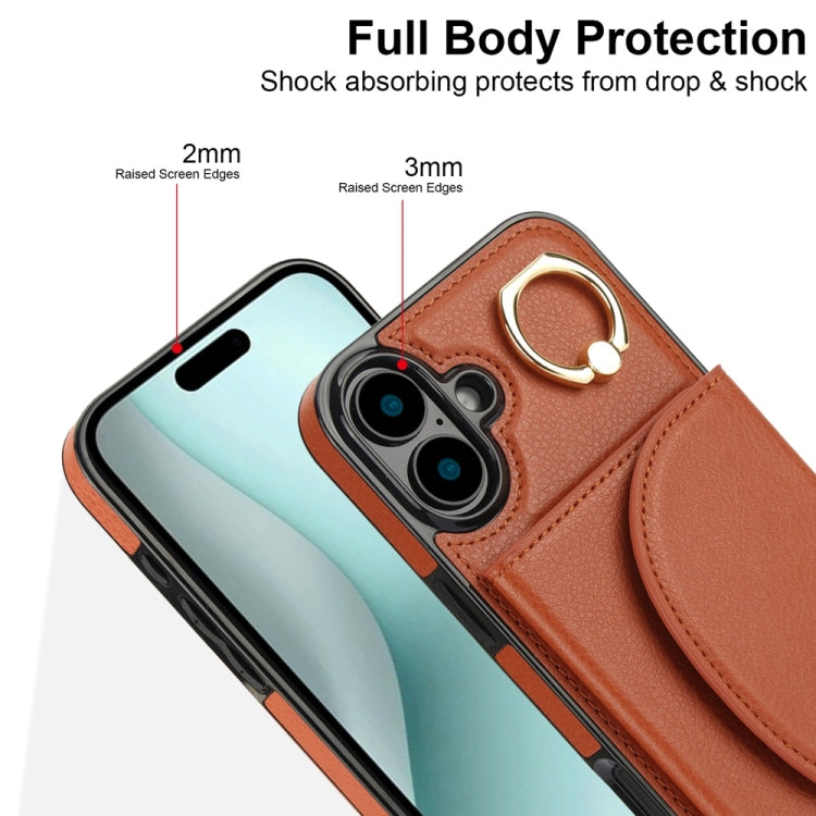 For iPhone 16 YM007 Ring Holder Card Bag Skin Feel Phone Case(Brown) - iPhone 16 Cases by PMC TechLife | Online Shopping South Africa | PMC TechLife | Buy Now Pay Later Mobicred
