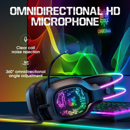 ONIKUMA X22 USB + 3.5mm Colorful Light Wired Gaming Headset with Mic, Cable length: 1.8m(Black) - Multimedia Headset by ONIKUMA | Online Shopping South Africa | PMC Jewellery | Buy Now Pay Later Mobicred