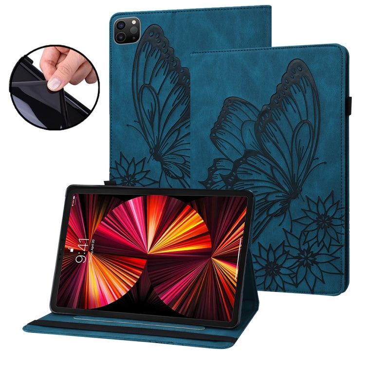For iPad Pro 12.9 2022 / Air 13 2024 / 2025 Big Butterfly Embossed Leather Tablet Case(Blue) - iPad Pro 12.9 (2022/2021) Cases by PMC TechLife | Online Shopping South Africa | PMC TechLife | Buy Now Pay Later Mobicred