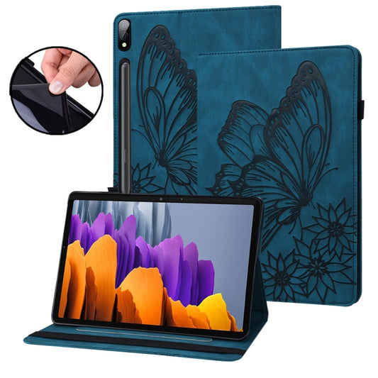 For Samsung Galaxy Tab S9 Ultra / S8 Ultra Big Butterfly Embossed Leather Tablet Case(Blue) - Galaxy Tab S9 Ultra Cases by PMC Jewellery | Online Shopping South Africa | PMC Jewellery | Buy Now Pay Later Mobicred