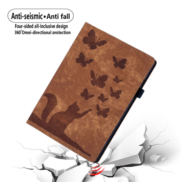 For iPad Air 11 2024 / Pro 11 2021 / 2020 Butterfly Cat Embossing Leather Tablet Case(Brown) - iPad Air 11 2024 Cases by PMC Jewellery | Online Shopping South Africa | PMC Jewellery | Buy Now Pay Later Mobicred