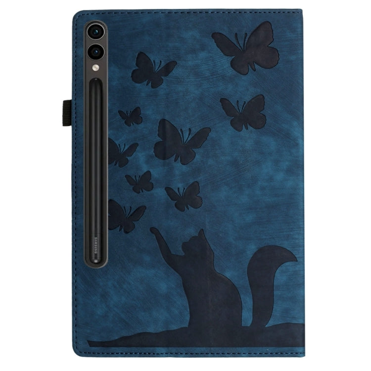 For Samsung Galaxy Tab S9 FE+ / S9+ / S8+ Butterfly Cat Embossing Leather Tablet Case(Dark Blue) - Galaxy Tab S9+ Cases by PMC Jewellery | Online Shopping South Africa | PMC Jewellery