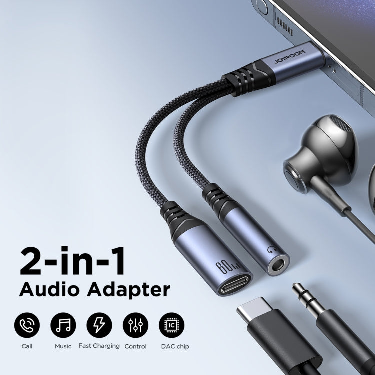 JOYROOM SY-C02 2 in 1 USB-C/Type-C to 3.5mm+USB-C/Type-C Audio Adapter Cable(Black) - free shipping - PMC TechLife - Order now!
