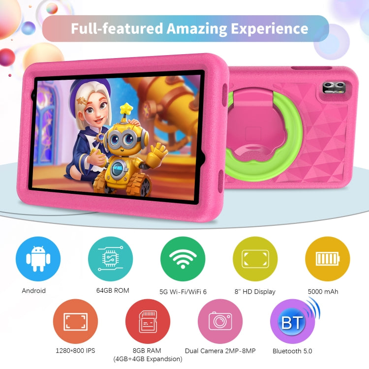 Pritom B8K WiFi Kid Tablet 8 inch,  4GB+64GB, Android 13 Allwinner A523 Octa Core CPU Support Parental Control Google Play(Pink) -  by PRITOM | Online Shopping South Africa | PMC Jewellery