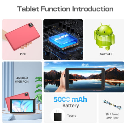 Pritom B8 WiFi Tablet PC 8 inch,  4GB+64GB, Android 13 Allwinner A523 Octa Core CPU Support Google Play(Pink) - Other by PRITOM | Online Shopping South Africa | PMC Jewellery | Buy Now Pay Later Mobicred