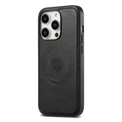 For iPhone 15 Pro Denior Cowhide Texture Leather MagSafe Phone Case(Black) - iPhone 15 Pro Cases by Denior | Online Shopping South Africa | PMC Jewellery