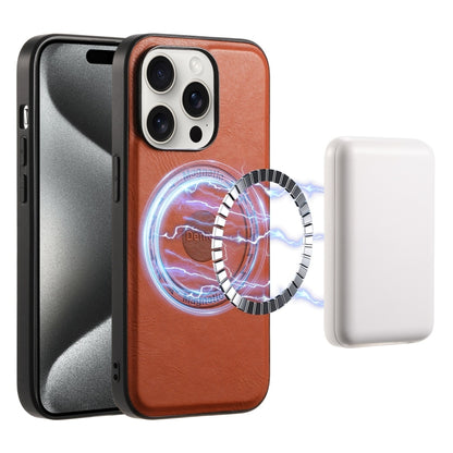 For iPhone 15 Pro Denior Cowhide Texture Leather MagSafe Phone Case(Brown) - iPhone 15 Pro Cases by Denior | Online Shopping South Africa | PMC Jewellery