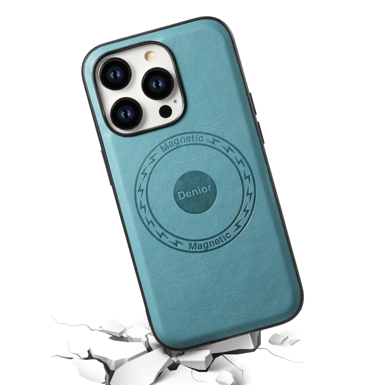 For iPhone 15 Plus Denior Cowhide Texture Leather MagSafe Phone Case(Blue) - iPhone 15 Plus Cases by Denior | Online Shopping South Africa | PMC Jewellery