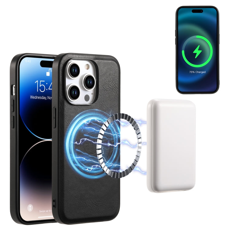 For iPhone 15 Denior Cowhide Texture Leather MagSafe Phone Case(Black) - iPhone 15 Cases by Denior | Online Shopping South Africa | PMC TechLife | Buy Now Pay Later Mobicred
