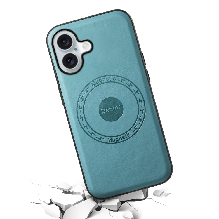 For iPhone 16 Denior Cowhide Texture Leather MagSafe Phone Case(Blue) - iPhone 16 Cases by Denior | Online Shopping South Africa | PMC Jewellery | Buy Now Pay Later Mobicred