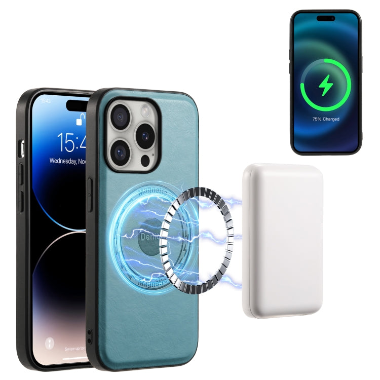 For iPhone 16 Pro Denior Cowhide Texture Leather MagSafe Phone Case(Blue) - iPhone 16 Pro Cases by Denior | Online Shopping South Africa | PMC TechLife | Buy Now Pay Later Mobicred