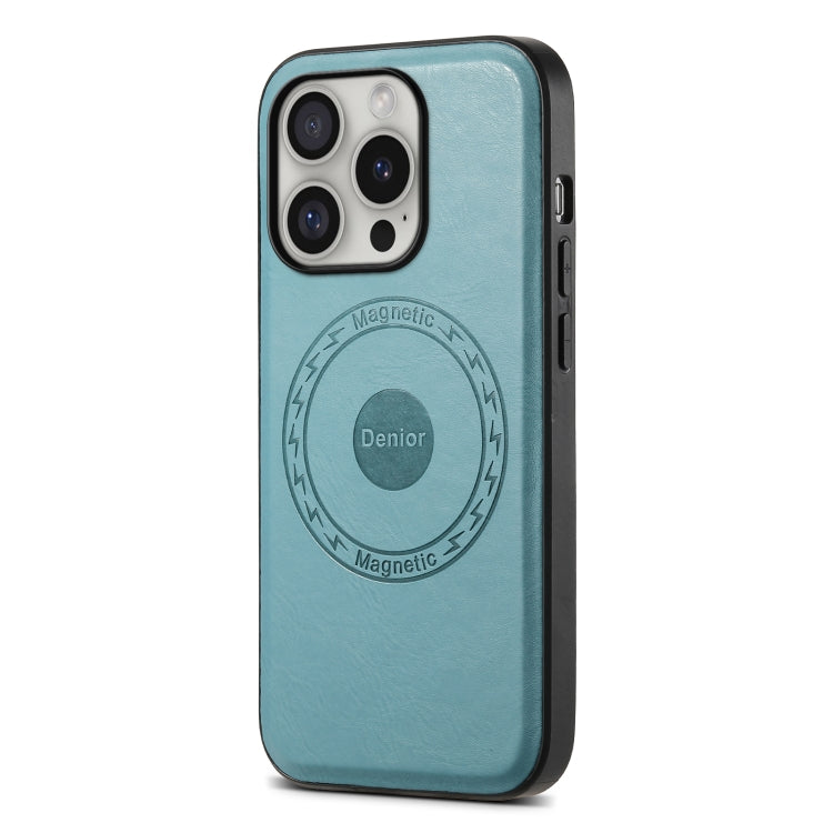 For iPhone 16 Pro Denior Cowhide Texture Leather MagSafe Phone Case(Blue) - iPhone 16 Pro Cases by Denior | Online Shopping South Africa | PMC TechLife | Buy Now Pay Later Mobicred