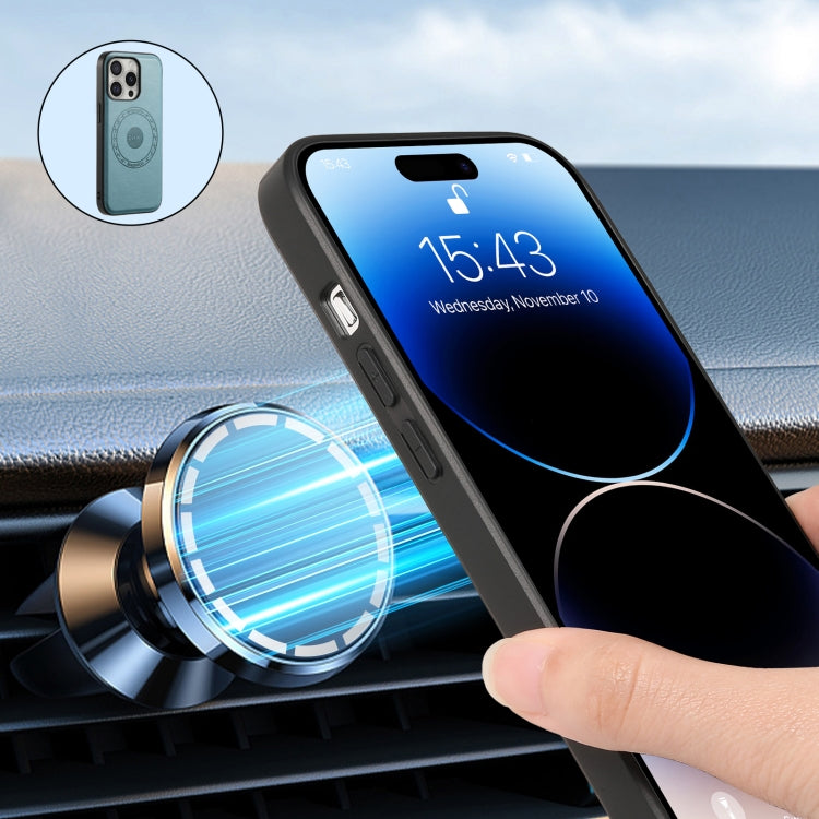 For iPhone 16 Pro Denior Cowhide Texture Leather MagSafe Phone Case(Blue) - iPhone 16 Pro Cases by Denior | Online Shopping South Africa | PMC TechLife | Buy Now Pay Later Mobicred
