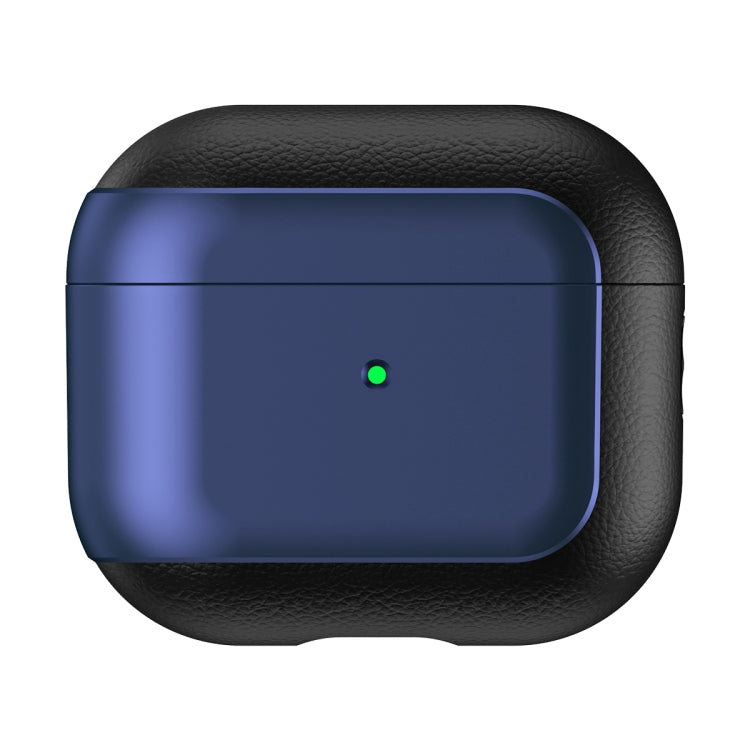 For AirPods 3 Electroplated Leather Texture Wireless Earphones Protective Case(Navy Blue) - For AirPods 3 by PMC Jewellery | Online Shopping South Africa | PMC Jewellery | Buy Now Pay Later Mobicred