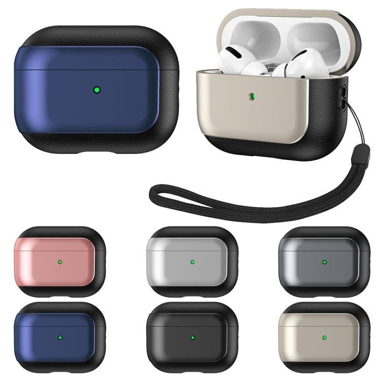 For AirPods Pro Electroplated Leather Texture Wireless Earphones Protective Case(Titanium Grey) - For AirPods Pro by PMC Jewellery | Online Shopping South Africa | PMC Jewellery | Buy Now Pay Later Mobicred