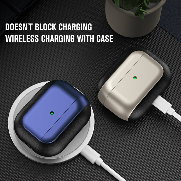 For AirPods Pro Electroplated Leather Texture Wireless Earphones Protective Case(Grey) - For AirPods Pro by PMC Jewellery | Online Shopping South Africa | PMC Jewellery | Buy Now Pay Later Mobicred
