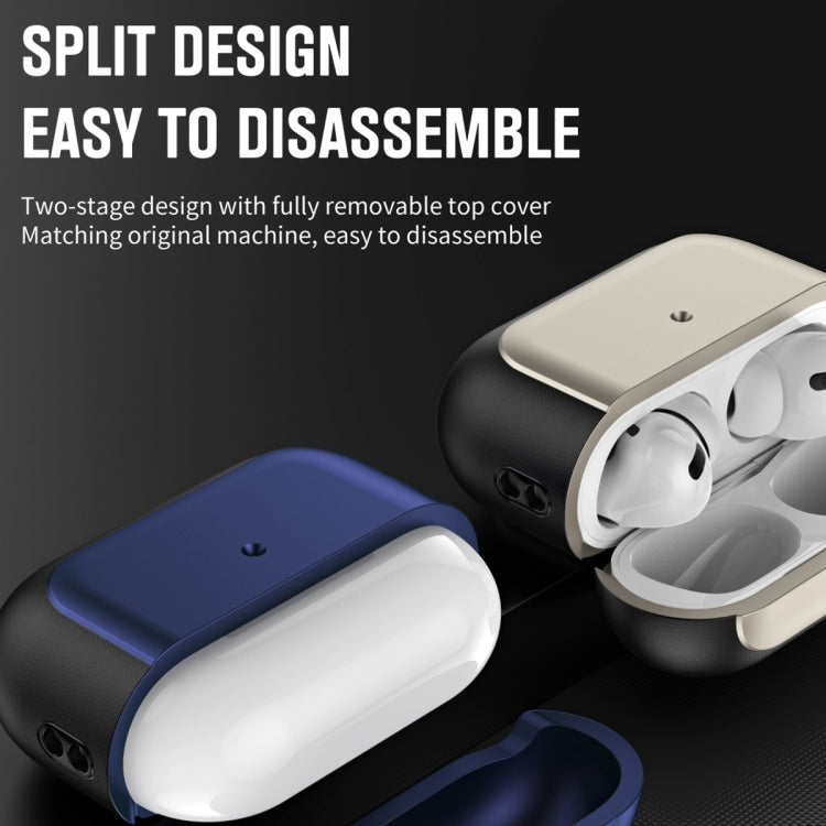 For AirPods Pro 2 Electroplated Leather Texture Wireless Earphones Protective Case(Grey) - For AirPods Pro 2 by PMC Jewellery | Online Shopping South Africa | PMC Jewellery | Buy Now Pay Later Mobicred