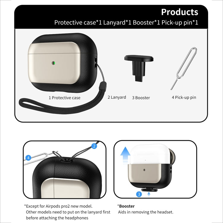 For AirPods Pro 2 Electroplated Leather Texture Wireless Earphones Protective Case(Titanium Grey) - For AirPods Pro 2 by PMC Jewellery | Online Shopping South Africa | PMC Jewellery | Buy Now Pay Later Mobicred
