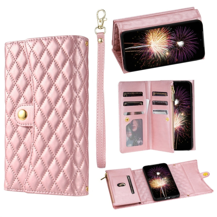For Google Pixel 8 Pro Zipper Multi-Card Wallet Rhombic Leather Phone Case(Rose Gold) - Google Cases by PMC TechLife | Online Shopping South Africa | PMC TechLife | Buy Now Pay Later Mobicred