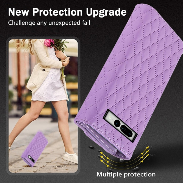 For Google Pixel 8 Zipper Multi-Card Wallet Rhombic Leather Phone Case(Purple) - Google Cases by PMC TechLife | Online Shopping South Africa | PMC TechLife | Buy Now Pay Later Mobicred